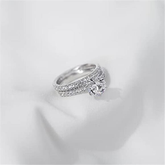 Women's Sterling Silver Round Ring Set made with Infinite Elements Zirconia - Picture 4 of 6